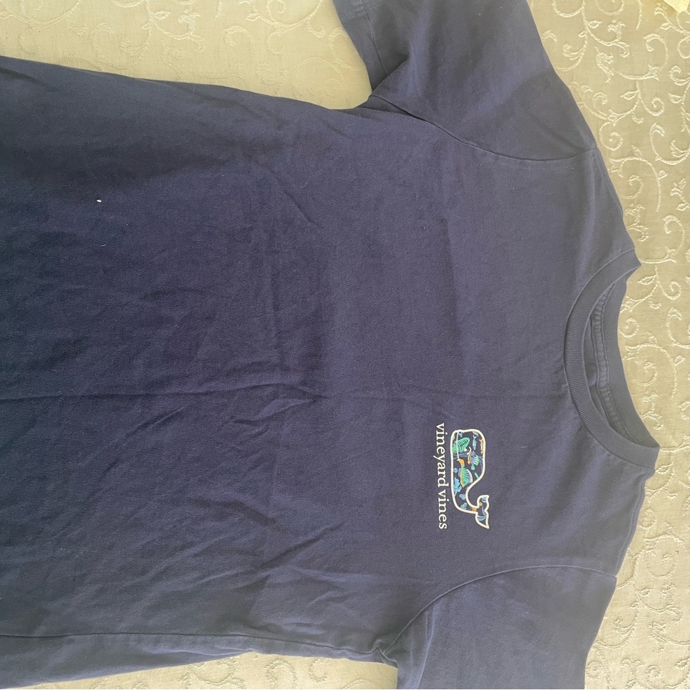 Vineyard Vines Navy Kids Short-Sleeve Whale Tee with Multi-Color Logo